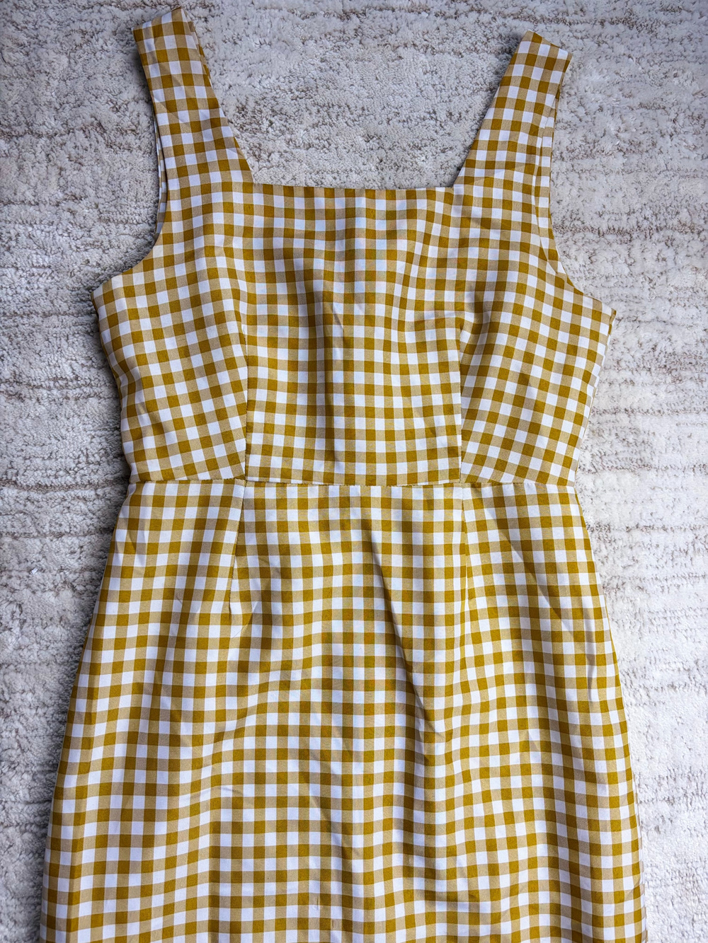 Hope Gingham Midi Dress Yellow White Square Neck Size M